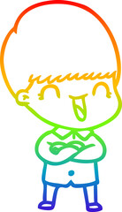 rainbow gradient line drawing of a happy cartoon boy