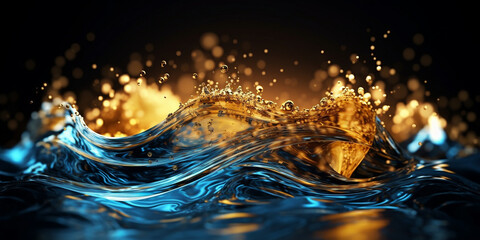 Fototapeta na wymiar Schöner flüssiger abstrakter Gold mit blau Hintergrund Design Hintergrundmotiv, ai generativ