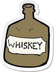sticker of a cartoon old whiskey bottle