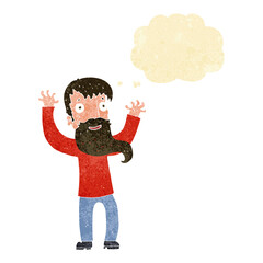 cartoon excited man with beard with thought bubble