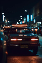 Fototapeta premium Police car on big city street at night. Generative AI