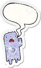 cartoon ghost with speech bubble distressed distressed old sticker
