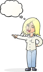 cartoon woman pointing with thought bubble