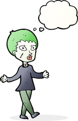 cartoon halloween zombie woman with thought bubble