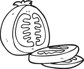 freehand drawn black and white cartoon sliced tomato