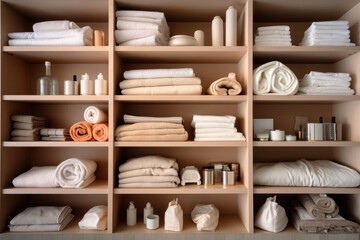 towels and bath accessories in the closet generative ai