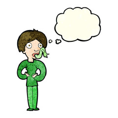 cartoon woman sticking out tongue with thought bubble