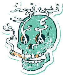 iconic distressed sticker tattoo style image of a skull