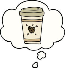 cartoon takeout coffee with thought bubble