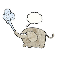 freehand drawn thought bubble textured cartoon elephant squirting water