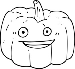 freehand drawn black and white cartoon halloween pumpkin