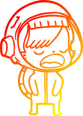 warm gradient line drawing of a cartoon astronaut woman explaining