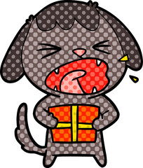 cute cartoon dog with christmas present