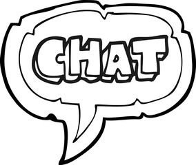 freehand drawn black and white cartoon chat symbol