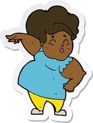 sticker of a cartoon happy overweight lady