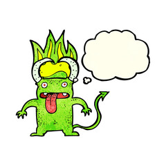 cartoon little devil with thought bubble