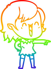 rainbow gradient line drawing of a cute cartoon happy vampire girl