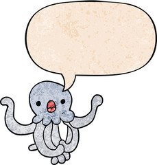 cartoon jellyfish with speech bubble in retro texture style