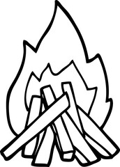 line drawing cartoon camp fire