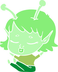 cute alien girl flat color style cartoon
