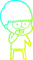 cold gradient line drawing of a happy cartoon boy