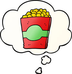 cartoon popcorn with thought bubble in smooth gradient style