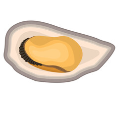 Vector cartoon image of a mussel. The concept of restaurant dishes and seafood. A juicy and bright element for your design.