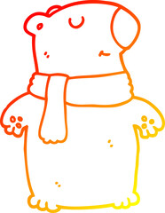 warm gradient line drawing of a cartoon bear