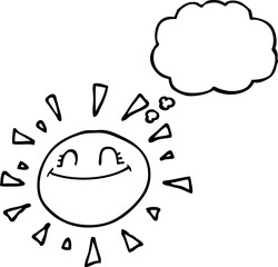 happy freehand drawn thought bubble cartoon sun