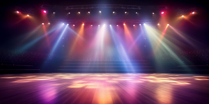 Bunte Scheinwerfer Lichter auf der Bühne leuchten, ai generativ