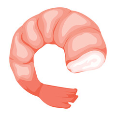 Vector cartoon image of a shrimp. The concept of restaurant dishes and seafood. A juicy and bright element for your design.