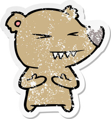 distressed sticker of a angry bear cartoon
