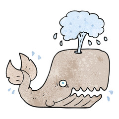 freehand textured cartoon whale spouting water