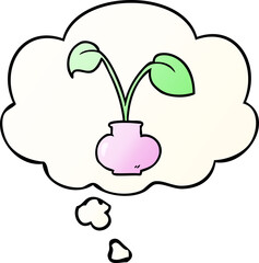 cartoon house plant with thought bubble in smooth gradient style