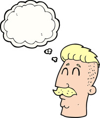 freehand drawn thought bubble cartoon man with hipster hair cut