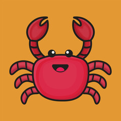 cartoon cute red crab, for seafood vector mascot