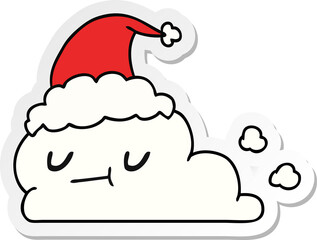 hand drawn christmas sticker cartoon of kawaii cloud