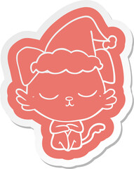 cute quirky cartoon  sticker of a dog wearing santa hat