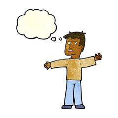 cartoon surprised man with thought bubble