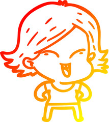 warm gradient line drawing of a happy cartoon girl