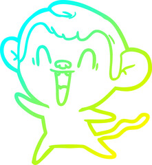 cold gradient line drawing of a cartoon laughing monkey