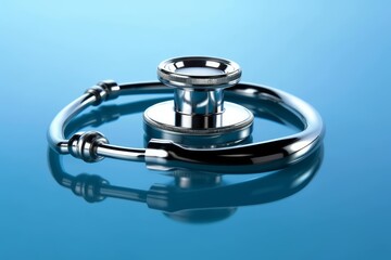 Stethoscope on blue reflective background. Generative AI