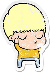 distressed sticker of a cartoon calm boy
