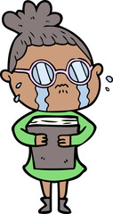 cartoon crying woman wearing spectacles