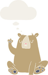 cartoon bear;waving with thought bubble in retro style