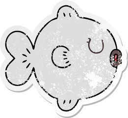 distressed sticker of a quirky hand drawn cartoon fish