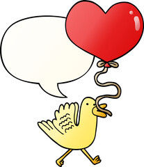 cartoon bird with heart balloon with speech bubble in smooth gradient style