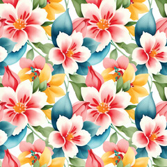 Fototapeta na wymiar Floral shape watercolor seamless pattern.