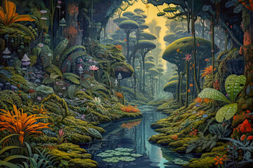 Obraz na płótnie Canvas jungle art landscape, fantasy art painting