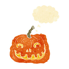 cartoon pumpkin with thought bubble